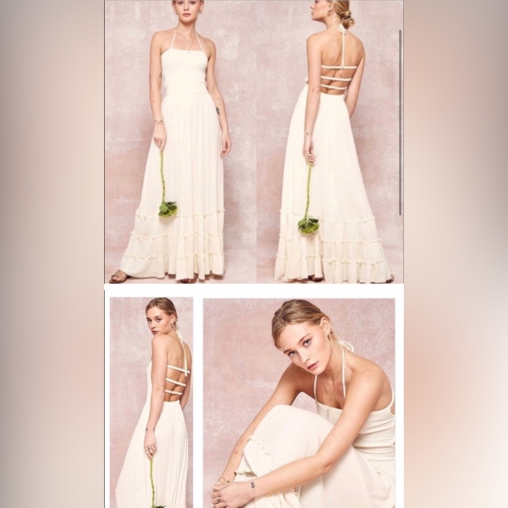 CREAM MAXI DRESS, open back, halter top
